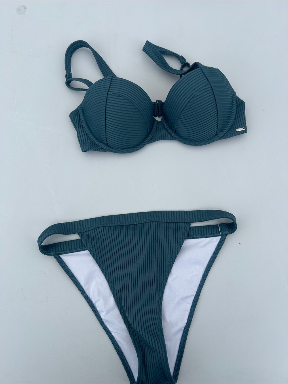 NWT Victorias Secret PINK Size S Ribbed Blue Push Up Bikini + High Cut Bottom
